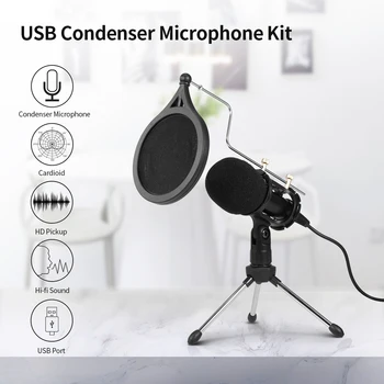 USB Šaldytuvas, mini Mikrofonas Įrašymo Rinkinys Karaoke, Balso Mic USB Diską su Trikoju Fotografijos Reikmenys studio video foto