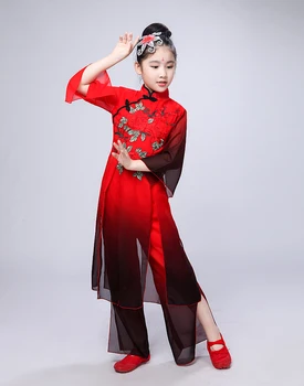 Vaikai hanfu klasikinio šokio yangko šokių scenos kostiumai rašalo klasikinio šokio kostiumai mergaičių praktikos drabužius šokių gerbėjas šokių