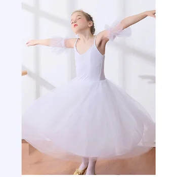 Vaikai Lyrinis Baleto Sijonas Vaikų Mergaičių Imperijos Juosmens, Baleto Šokių Suknelė Balta Balerinos Kostiumai Atgal užtrauktuką Šokėja Apranga