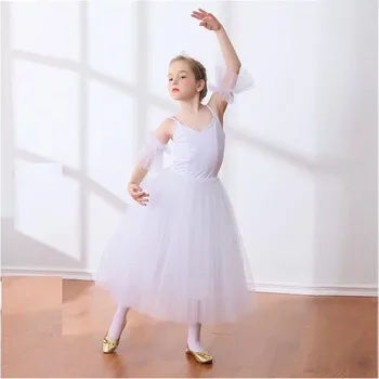 Vaikai Lyrinis Baleto Sijonas Vaikų Mergaičių Imperijos Juosmens, Baleto Šokių Suknelė Balta Balerinos Kostiumai Atgal užtrauktuką Šokėja Apranga