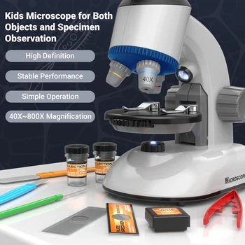 Vaikai Mikroskopo Objektų ir Pavyzdys Stebėjimo 40X~Priartinimas 800X Mini Darbalaukio Pradedantiesiems Mikroskopo Komplektas Vaikams 