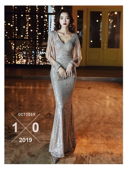 Vakare suknelė undinė moterų 2019 naujus high-end atmosfera pokylių priimančiosios metinis susitikimas suknelė šampano temperamentas ilgai