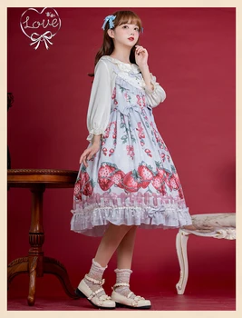 Vasaros japanese lolita dress senovinių nėrinių bowknot mielas spausdinimo kawaii suknelė aukšto juosmens viktorijos suknelė gothic lolita jsk loli