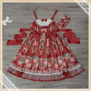 Vasaros japanese lolita dress senovinių nėrinių bowknot mielas spausdinimo kawaii suknelė aukšto juosmens viktorijos suknelė gothic lolita jsk loli
