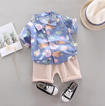 Vasaros nauji vaikiški drabužiai berniukams medvilnės spausdinti trumpas rankovės marškinėliai + atsitiktinis kelnės 2piece Berniukas Rinkinių drabužių