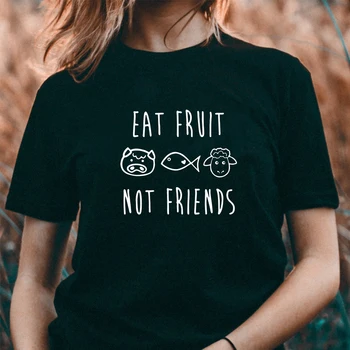 Vegetarų, veganų Augalų pagrindu Tee valgyti vaisių, ne draugai, medvilnės marškinėliai Grafinis Tees Hipster Tumblr Jaukus viršūnes lašas laivybos