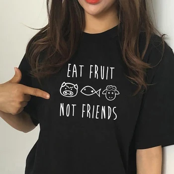 Vegetarų, veganų Augalų pagrindu Tee valgyti vaisių, ne draugai, medvilnės marškinėliai Grafinis Tees Hipster Tumblr Jaukus viršūnes lašas laivybos