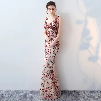 Vestuves Cheongsam V-kaklo Moterų Suknelė Kinų Stiliaus Elegantiškas Ilgas Qipao Rytų Prabanga Slim Moterų Chalatai Vestido S-XXL