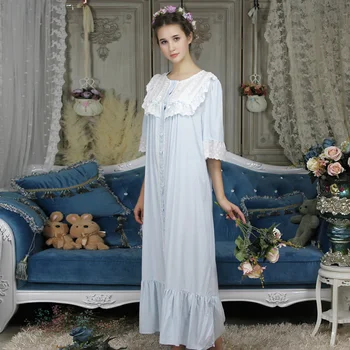 Viktorijos Suknelė Vintage Sleepwear Ilgai Romantiška Nightgowns Plius Dydis Moterų Rudenį Medvilnės Namų Drabužiai Miego Marškinėliai Nightdress T292