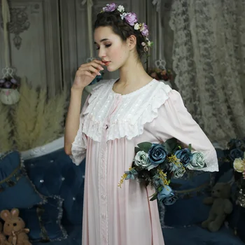 Viktorijos Suknelė Vintage Sleepwear Ilgai Romantiška Nightgowns Plius Dydis Moterų Rudenį Medvilnės Namų Drabužiai Miego Marškinėliai Nightdress T292