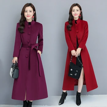 Vilnoniai paltai rudens ir žiemos moteriškų drabužių naujas vidutinio ilgio aukštos klasės temperamentas slim-fit dirbtiniais kašmyras storas vilnonis paltas