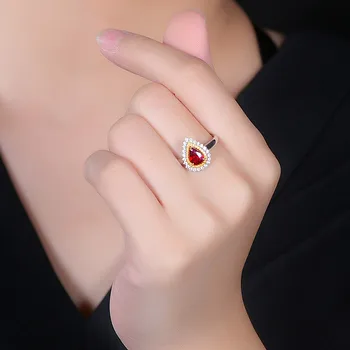 Vintage mados ruby brangakmenių red crystal cirkonis deimantų žiedai moterims baltojo aukso, sidabro spalvų papuošalai bijoux bague dovanos