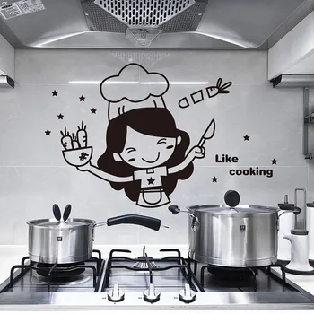 Virtuvėje Šviesos Jungiklis Lipdukas Mielas Virėjas Vinilo Sienos Lipdukas Namų Dekoro merginos laimingas, virtuvėje skanus virimo dekoro šaldytuvas
