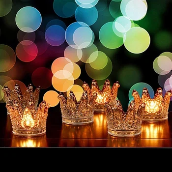 Votive Žvakės Laikikliai Rinkinys, 12 Crown Stiklo Tealight Žvakių Laikiklis, Vestuvių, Šalies ir Namų Dekoro (Skaidrus)