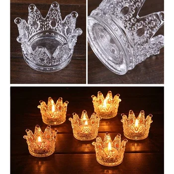 Votive Žvakės Laikikliai Rinkinys, 12 Crown Stiklo Tealight Žvakių Laikiklis, Vestuvių, Šalies ir Namų Dekoro (Skaidrus)