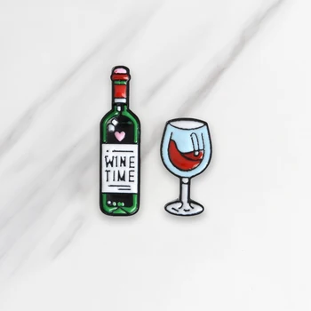 VYNO LAIKO Emaliuota segė Mini Vyno taurė ženklelis Atlapas pin Denim Džinsai marškinėliai maišelį Animacinių filmų Patinka Papuošalai Dovanų Mėgėjams Žmona