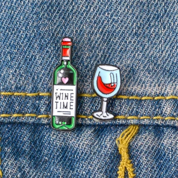 VYNO LAIKO Emaliuota segė Mini Vyno taurė ženklelis Atlapas pin Denim Džinsai marškinėliai maišelį Animacinių filmų Patinka Papuošalai Dovanų Mėgėjams Žmona