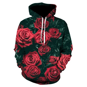 Vyrų/Moterų 2020 m. rudens žiemos Hoodies vyriški Megztiniai Rožių gėlių spausdinti Palaidinės Plius Dydis 6XL Laisvas megztinis Hoodie Viršūnės