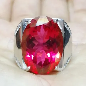 Vyrų Žiedas Gamtos nekilnojamojo raudona topazas žiedas 13*18mm 18ct didelis akmuo Nemokamas pristatymas 925 sterlingas sidabro Fine jewelry #F18112701