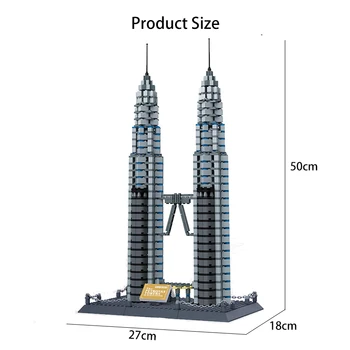 Wange Pasaulio Architektūros Garsaus Petronas Bokštai Dvyniai 3D Modelio Blokai Kit Plytų Švietimo Žaislai Vaikams, Vaikų Dovanų
