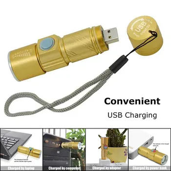 Wasafire Nešiojamas USB Įkraunamas Žibintuvėlis, Built-in Baterijos Zoomable LED Žibintuvėlis atsparus Vandeniui 3 Rūšių Kempingas Medžioklės Lanterna