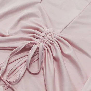 WJFZQM moterų atitikimo rinkinys, rožinis oufits trumpas rankovės plisuotos tvarstis pasėlių viršuje ruched vasara dviejų dalių sijonas rinkinys moterims