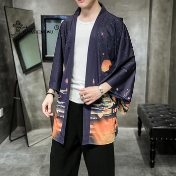 Yukata Kimono Megztinis Vyrams Japonų Kimono Vyrų Spausdinti Azijos Kimono Cosplay Kostiumų Viršų Paplūdimio Plonas Atsitiktinis Kailis Apsauga Nuo Saulės, Marškinėlius
