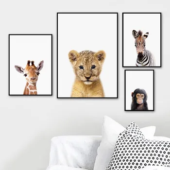 Zebra Liūtas, Tigras, Beždžionė Sienos Meno Tapybos Drobės Šiaurės Plakatai Ir Spausdina Kūdikių Gyvūnų Sienos Nuotraukos, Vaikų Kambario sienų Dekoras