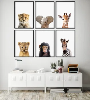 Zebra Liūtas, Tigras, Beždžionė Sienos Meno Tapybos Drobės Šiaurės Plakatai Ir Spausdina Kūdikių Gyvūnų Sienos Nuotraukos, Vaikų Kambario sienų Dekoras
