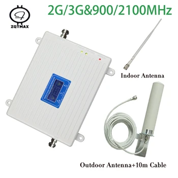ZQTMAX GSM kartotuvas 900 2100 dvigubos juostos signalo stiprintuvas WCDMA 2100MHz, GSM 900mhz 2g, 3g mobilųjį telefoną signalo stiprintuvas + antenos komplektai