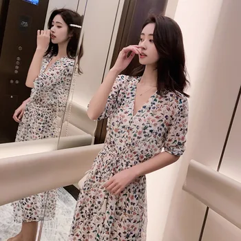 Šilko suknelė 2021 naujas vasaros mulberry šilko krepo de Chine retro gėlių mažai šviežių Šilko suknelė S iki L