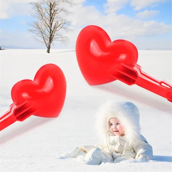 Širdies Formos Sniego Gniūžtės Maker Įrašą Maker Sniego, Smėlio Pelėsių Priemonė Žiemą Vaikai Vaikų 54DF