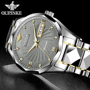 Šveicarijos Prekės ženklas OUPINKE Prabangių Vyrų Laikrodžiai Automatinis laikrodis Mens Volframo Plieno, atsparus Vandeniui 5ATM Verslo Mechaninis Laikrodis 3169