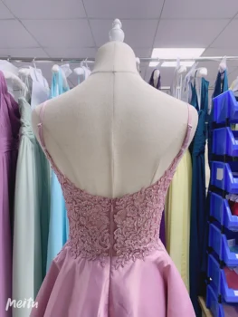 šviesiai rausvai violetinės spalvos satino nėriniais 2020 homecoming suknelė naują luckgirls Siuvinėjimo spausdinti V-kaklo, kelio ilgis grožio Šalis Homecoming Suknelės