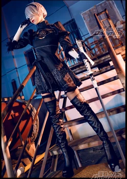 Žaidimas NieR Automatai 2B, pilnas komplektas cosplay kostiumų Dirbtiniais Suede aukštos kokybės, suknelė atsargų fondo Perukas Kojinės Batai