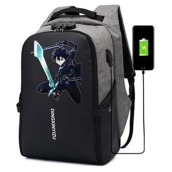 Žaidimas Sword Art Online Kuprinė UNISEX paauglių Nešiojamas Kelionės krepšys studentų knygų Krepšiai drobės Anti-theft USB Įkrovimo ant Nugaros