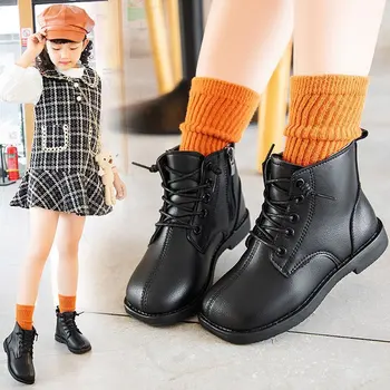 Žiemos mergaičių batai 2020 naujas prabangus ir sutirštės vaikų Martin batai Britų berniukų šilta medvilnė odiniai batai